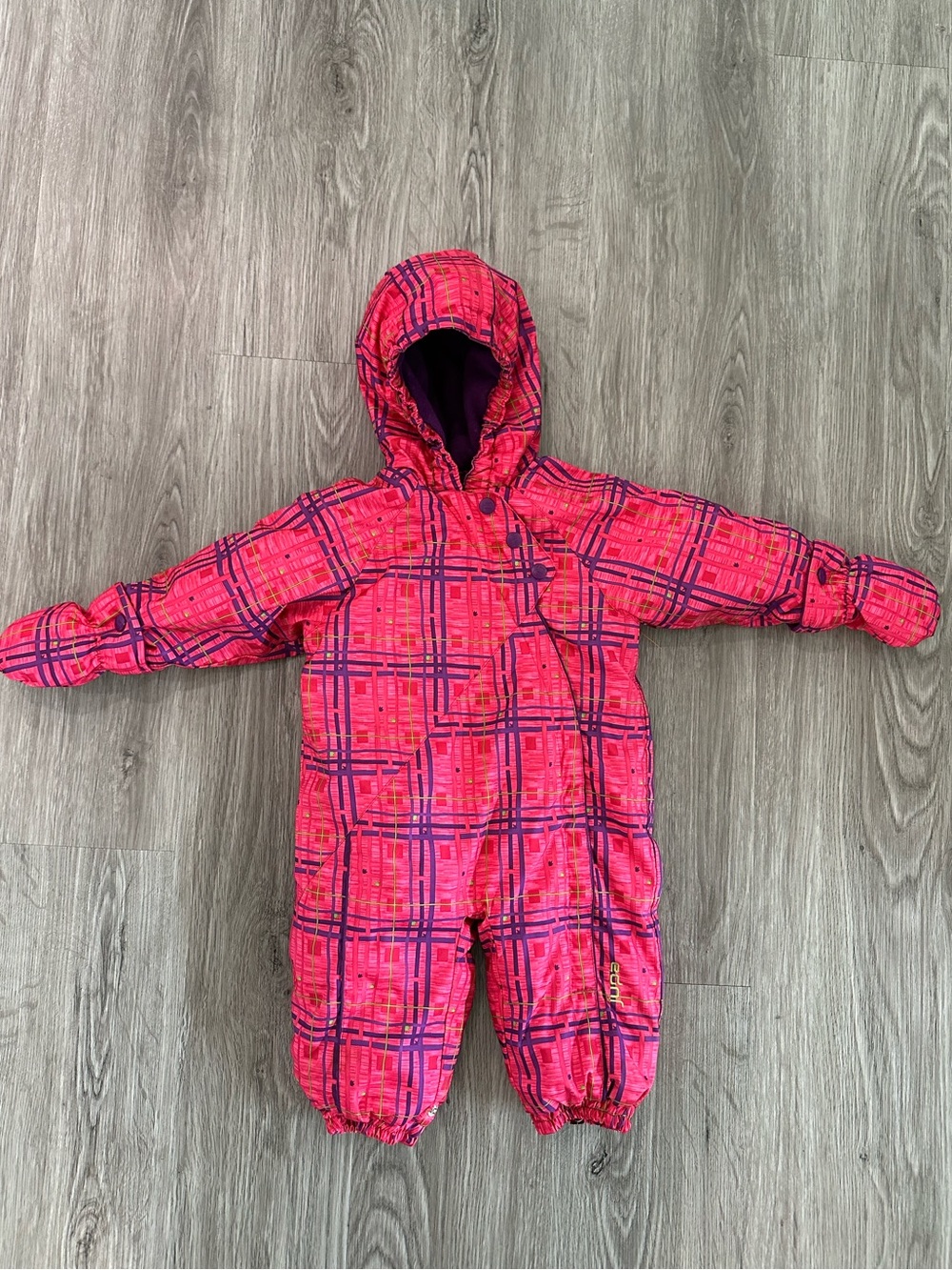 Jupa Infant Bright Pink Purple Plaid Puffer Snowsuit Waterproof Size 6-9 Months